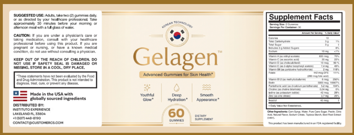 Gelagen product label and Supplement Facts